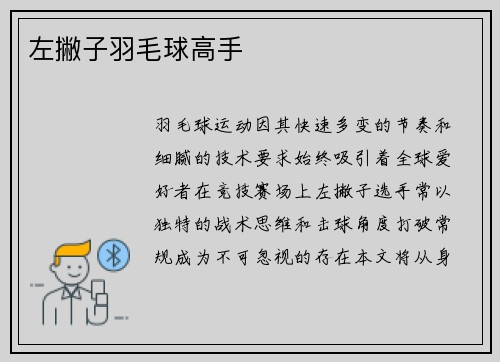 左撇子羽毛球高手